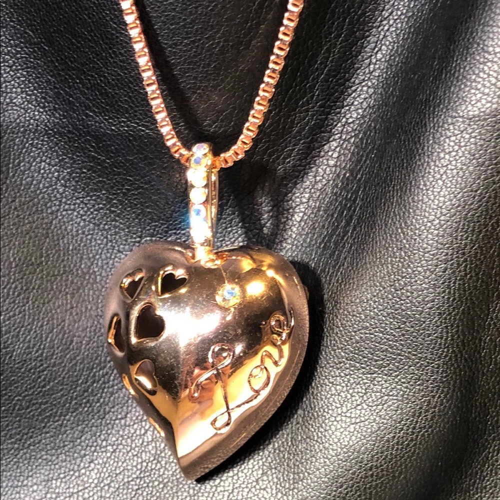 Women Rose Tone Metal Heart  Necklace